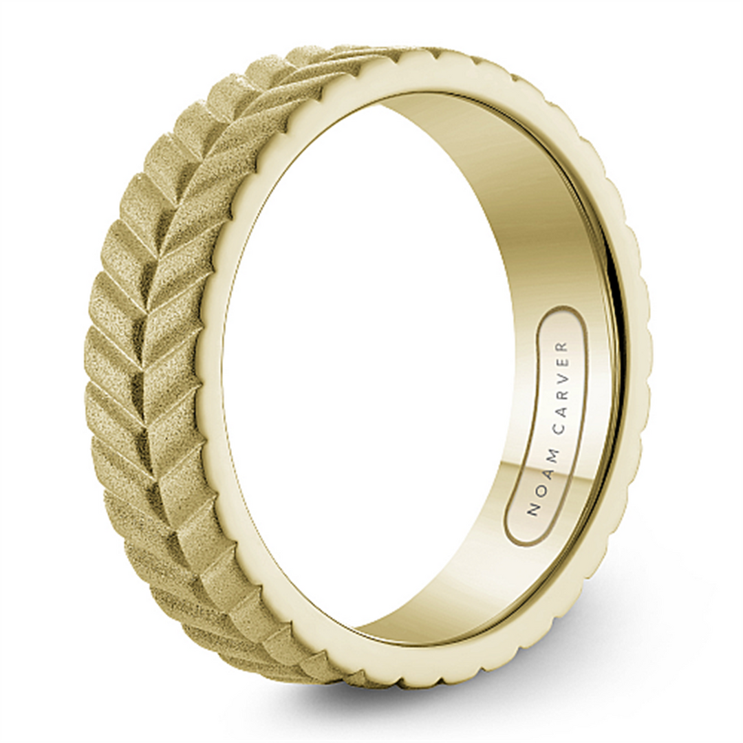 Men's Yellow Gold Carved Band with Sandblast Finish 
Top Width: 6.5 m