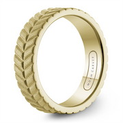 Men's Yellow Gold Carved Band with Sandblast Finish 
Top Width: 6.5 m