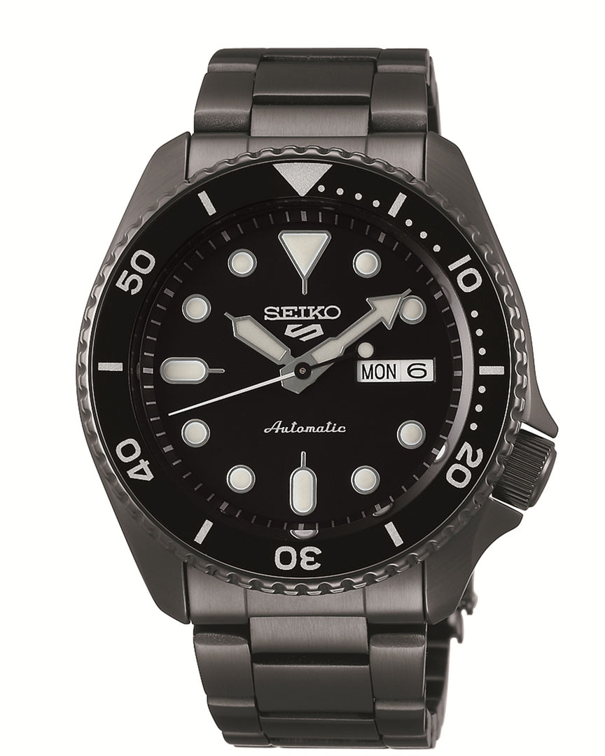 SEIKO5 Men's Stainless Steel Automatic Sport Watch with Black Dial