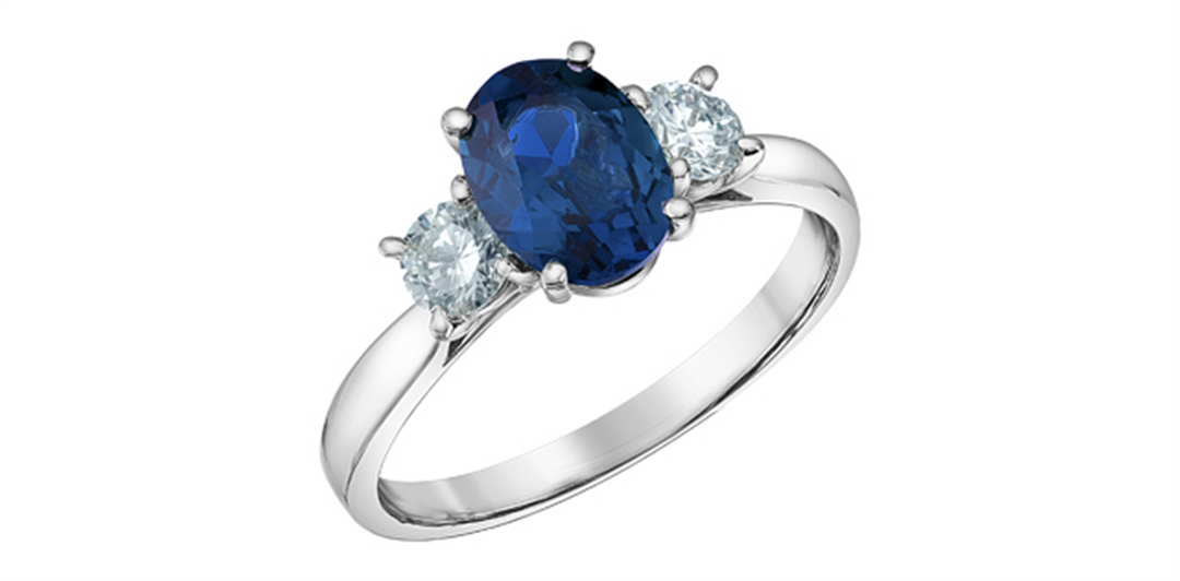 10K White Gold 3 Stone Lab Sapphire and Lab Diamonds Ring
Primary Sto