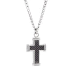 Load image into Gallery viewer, Matte&#39; Black Stainless Steel with Carbon Fibre Cross Necklace
