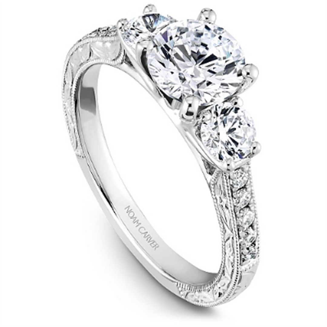 White Gold 3 Stone Diamond Semi-Mount