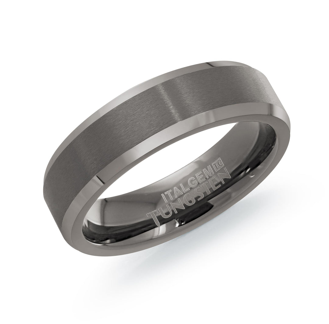 Grey Tungsten Multi Finish Bevel Band Band 
Width: 6mm