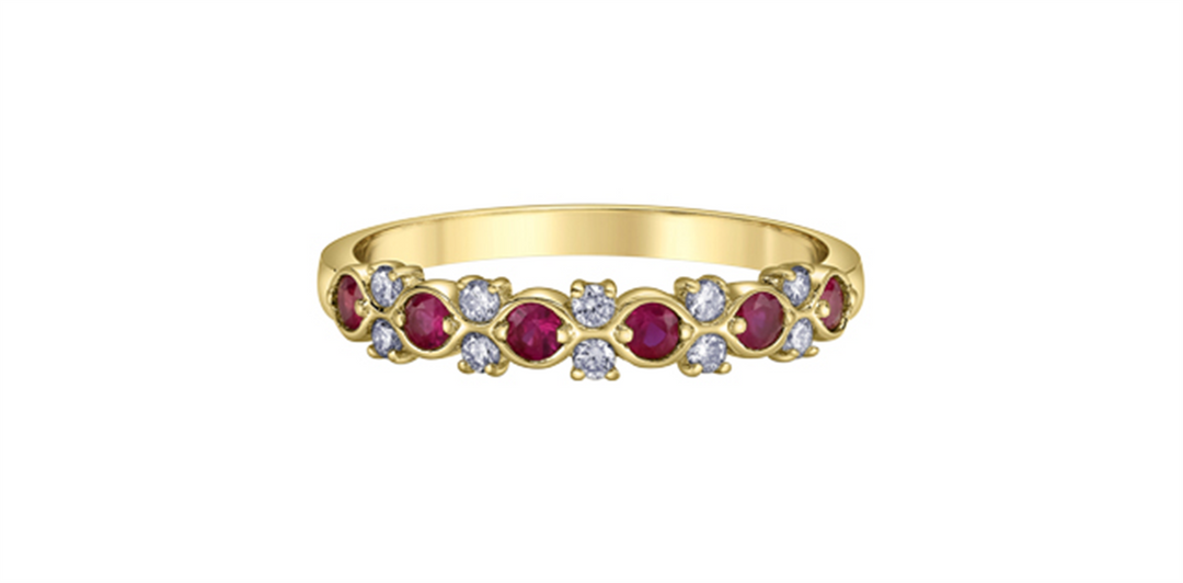 10K Yellow Gold Contemporary Rubies and Diamonds Band
Primary Stone: