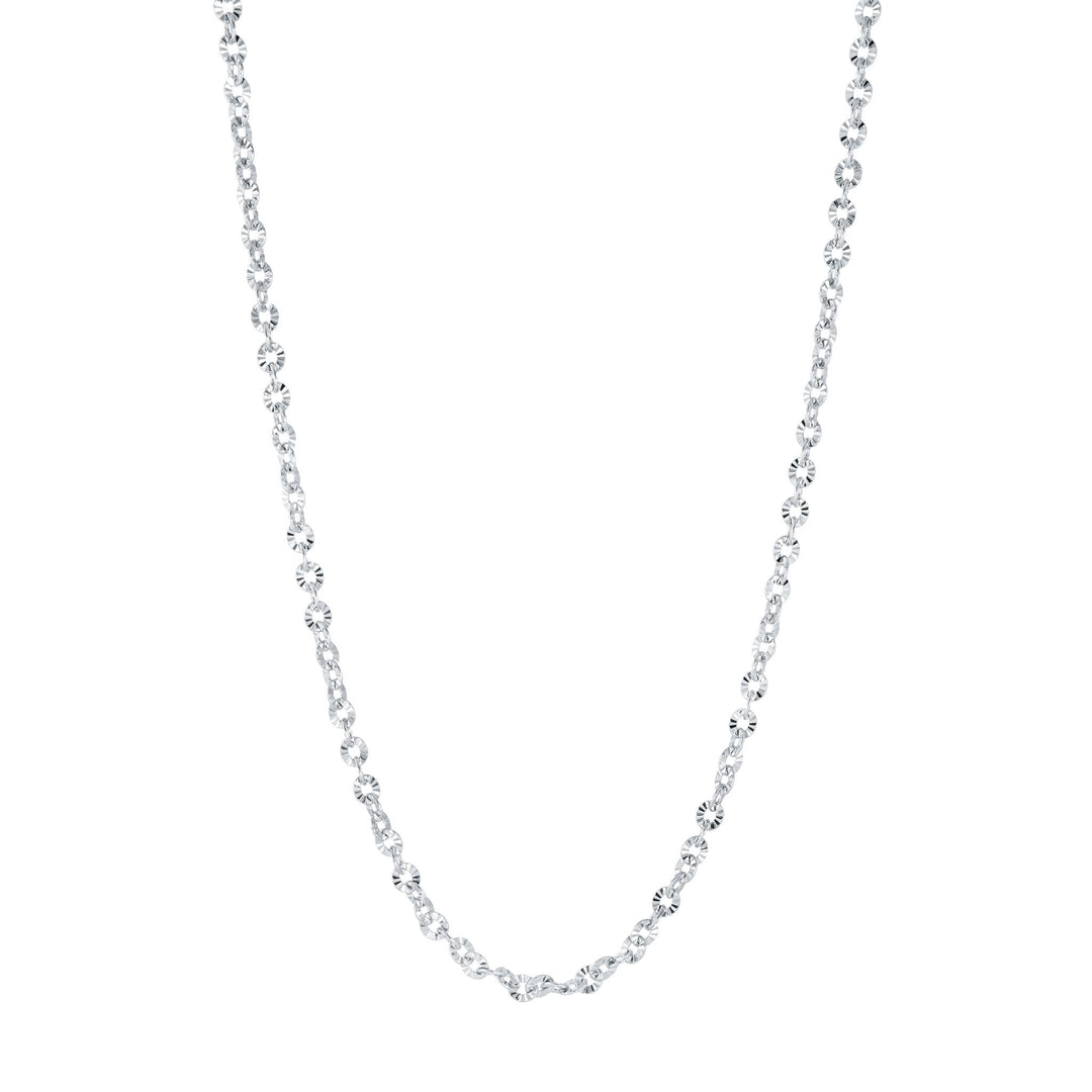 Stainless Steel Sparkle Chain 
Length: 18"
Width: 4mm
Finish: Diamo