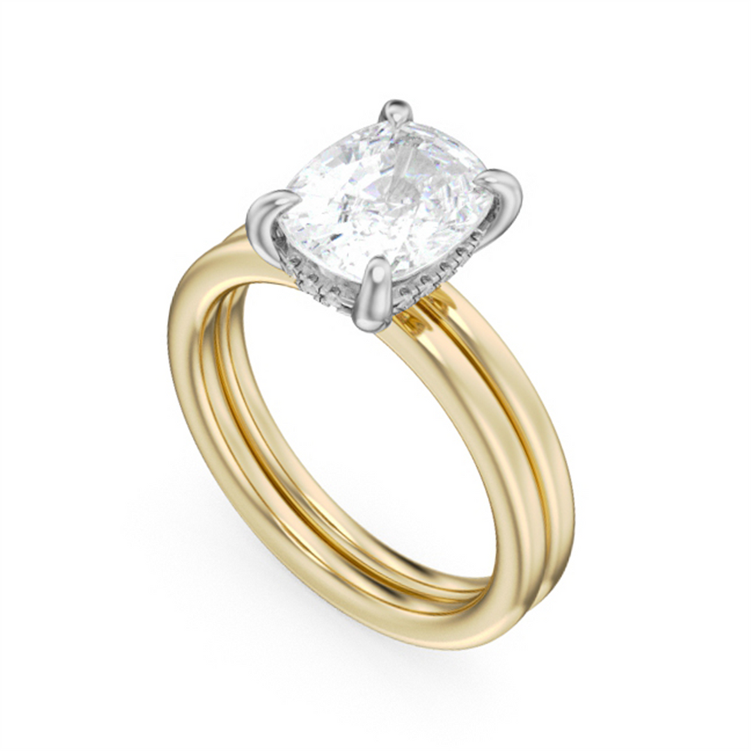 Yellow & White Gold Hidden Halo Diamond Engagement Ring Semi-Mount
Fi