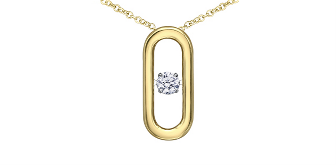 10K Yellow Gold Diamond Paperclip Dancing Stone Pendant Necklace