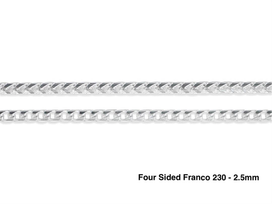 Sterling Silver White Franco Chain 
Width: 2.5mm
Length: 22"