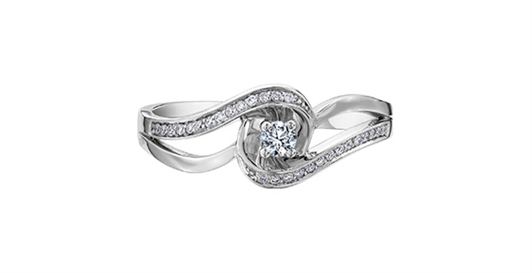 10K White Gold Curved Round Diamond Engagement Ring