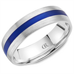 Load image into Gallery viewer, Men's White Gold Domed Band with Sandpaper Finish and Enamel Inlay
To