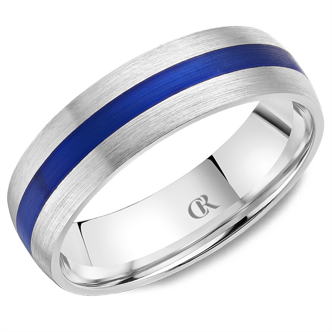 Men's White Gold Domed Band with Sandpaper Finish and Enamel Inlay
To
