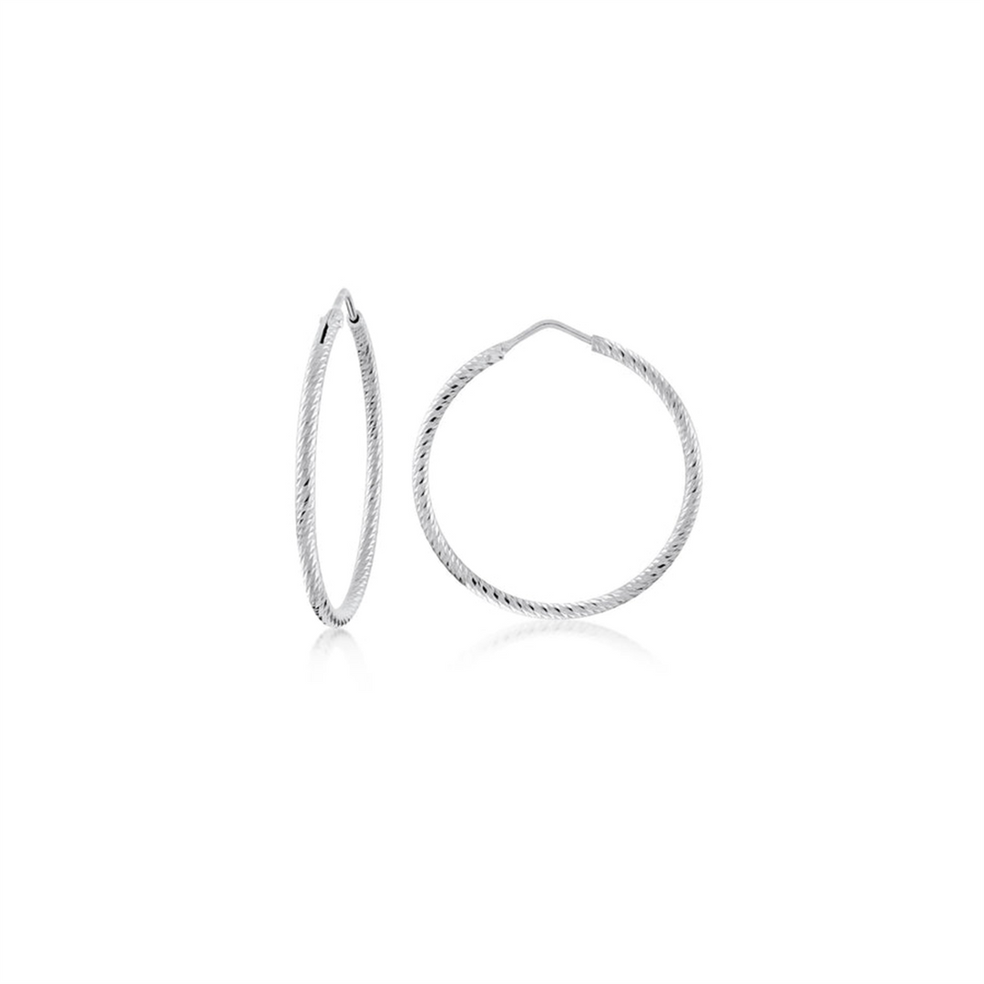 White Sterling Silver Diamond Cut Medium Hoop Earrings
Earring Length