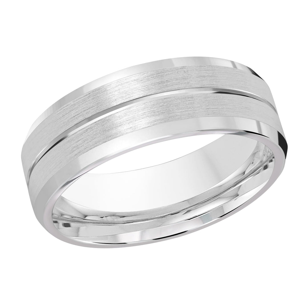 Men's 10K White Gold Bevel Band with Satin Finish