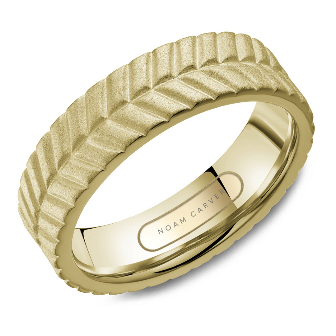 Men's Yellow Gold Carved Band with Sandblast Finish 
Top Width: 6.5 m