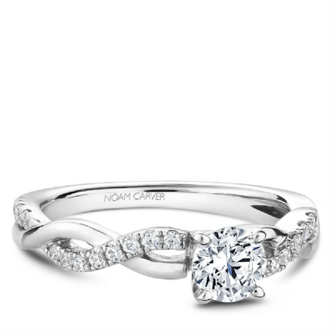 14K White Gold Intertwined Round Diamond Engagement Ring