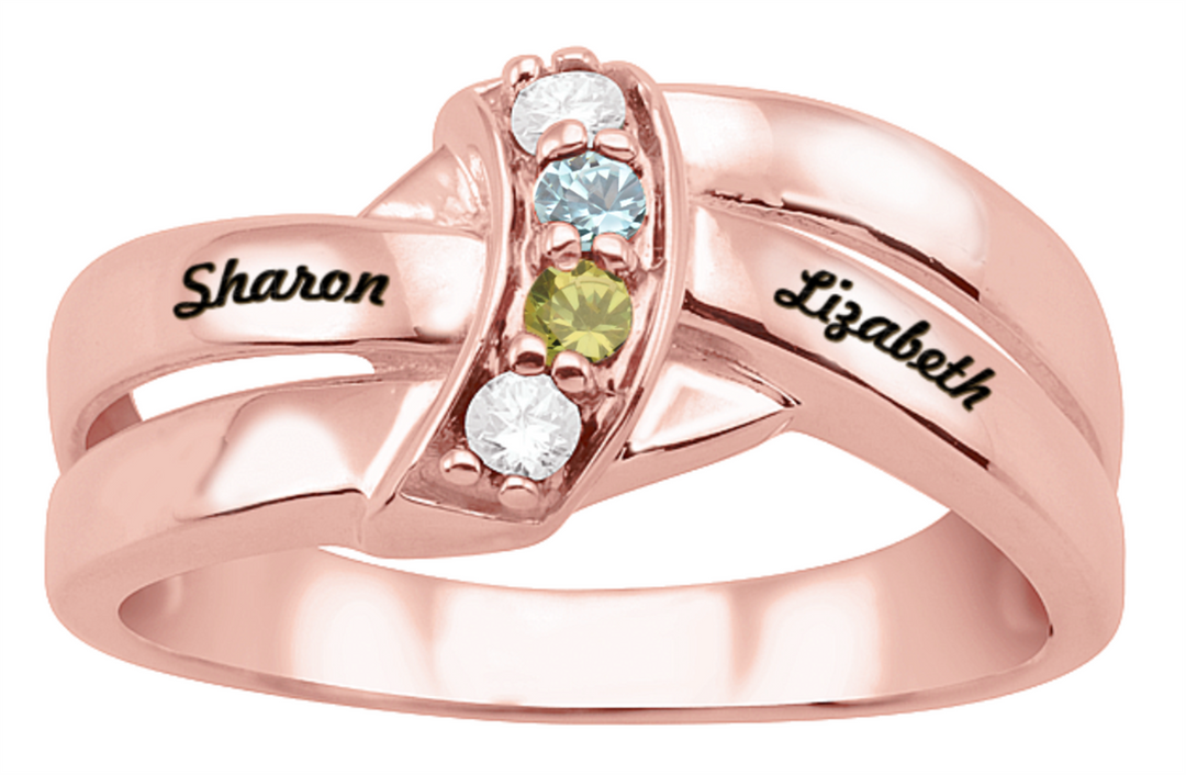 Personalized White Gold Free Form Family Ring with Names Engraved 
Number of stones available: 2 - 4