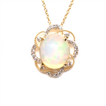 Load image into Gallery viewer, 14K Yellow Gold Oval Polished Opal Diamond Pendant Necklace

PENDANT