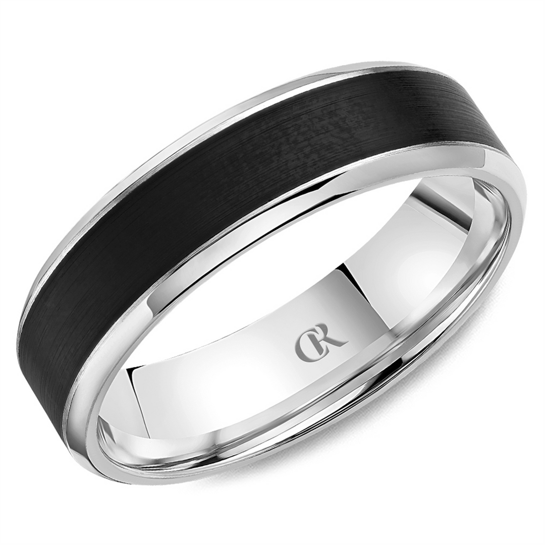 Men's White Gold Bevel Band with Polished Finish and Enamel Inlay
Top