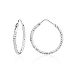 Load image into Gallery viewer, White Sterling Silver Diamond Cut Small Hoop Earrings
Earring Length/
