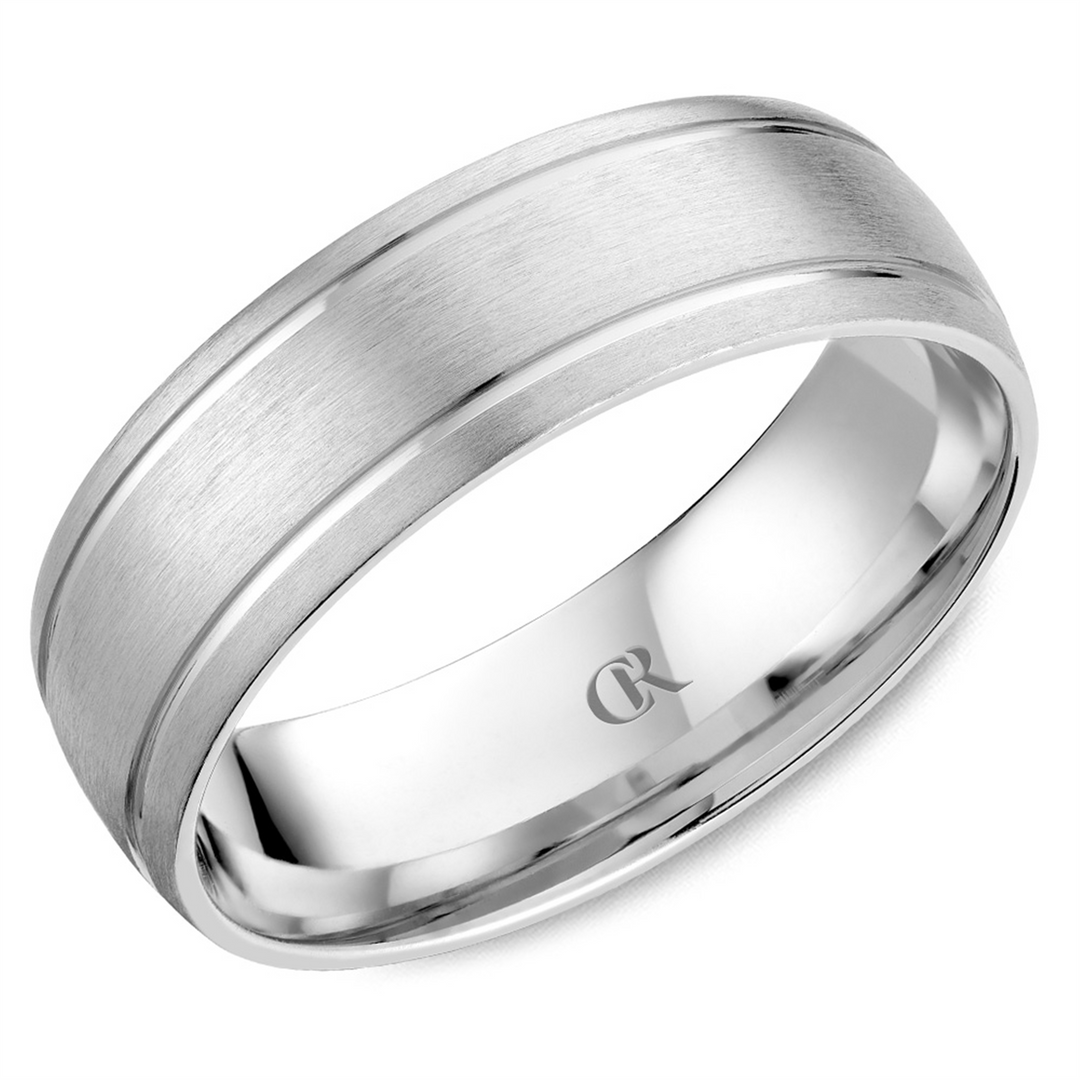 Men's White Gold Domed Band with Sandpaper Finish 
Top Width: 7 mm
R