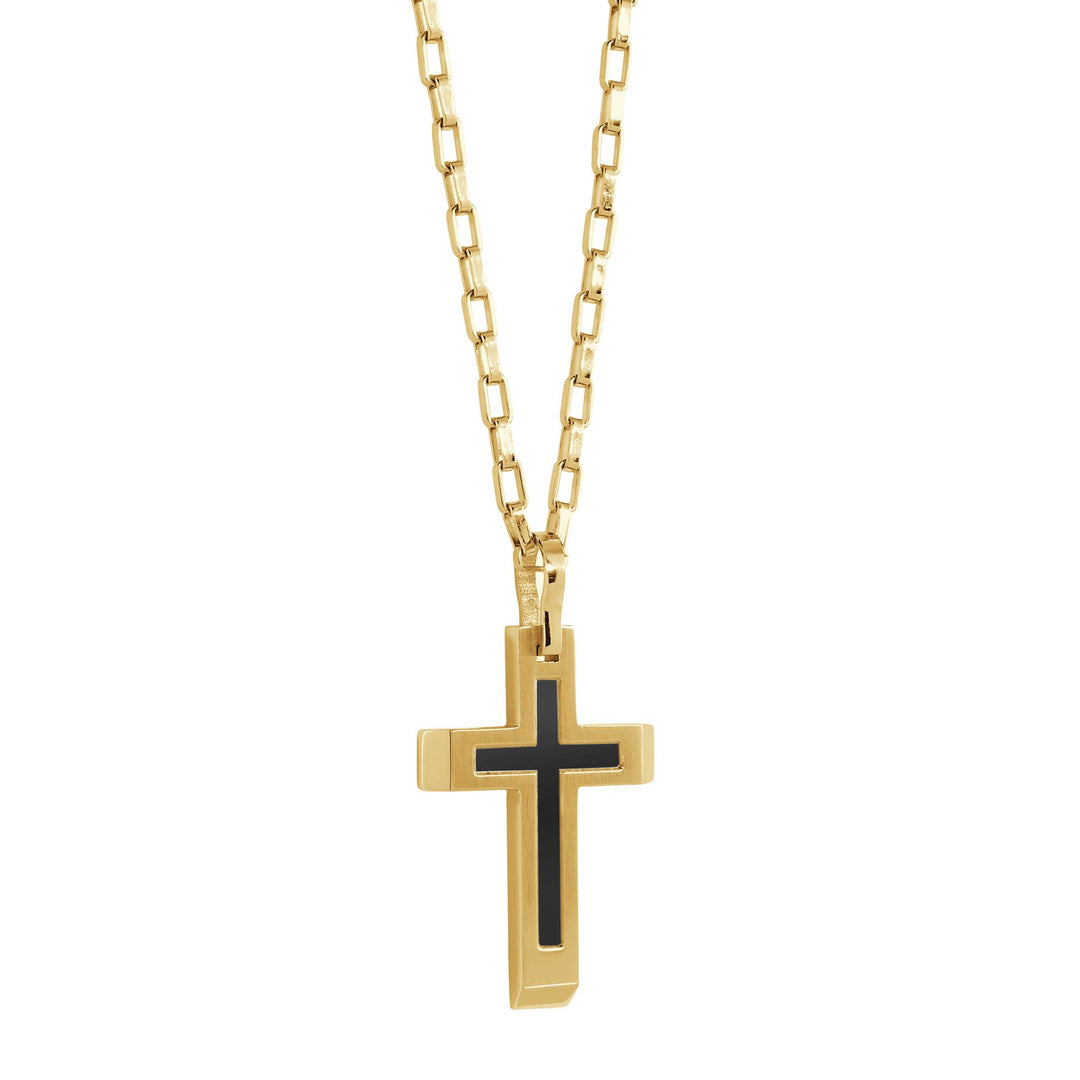 Polished Gold Stainless Steel Cross Necklace