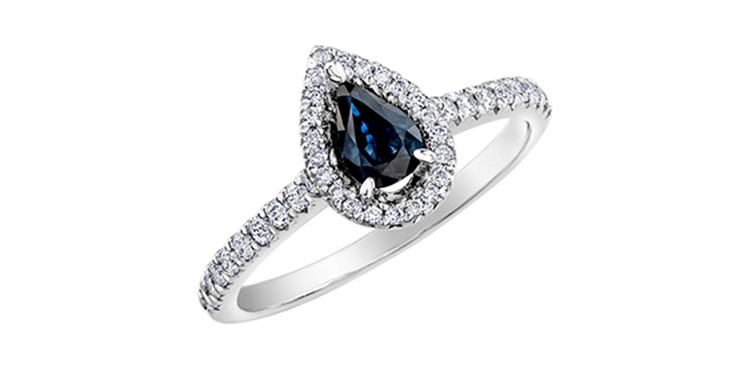 10K White Gold Halo Sapphire and Diamonds Ring