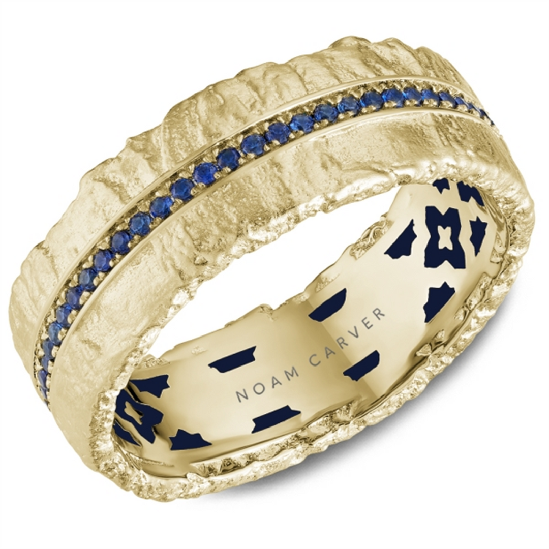 Men's Yellow Gold Raw Textured Diamond Band and Enamel Inlay 
Total D