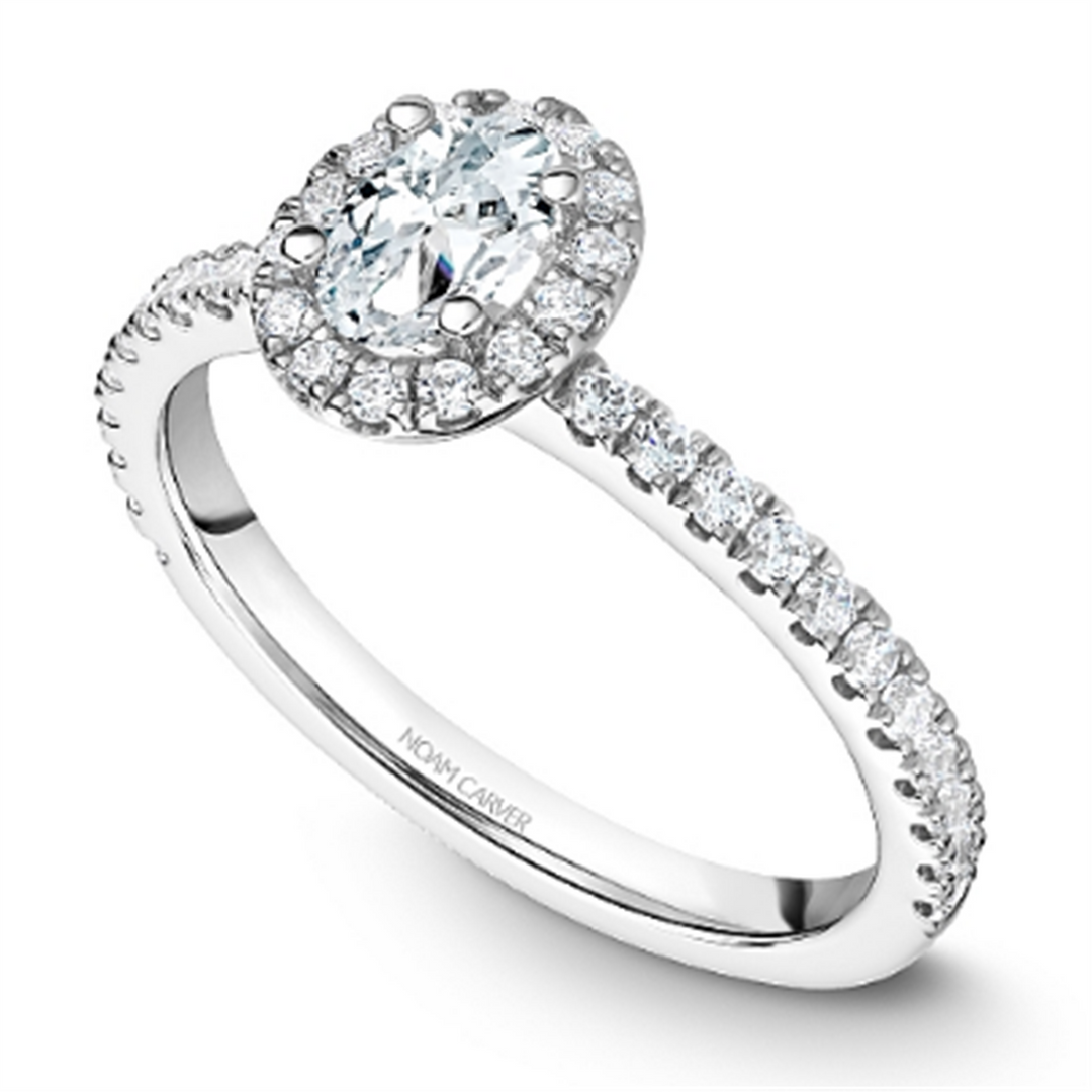 14K White Gold Halo Oval Diamond Engagement Ring