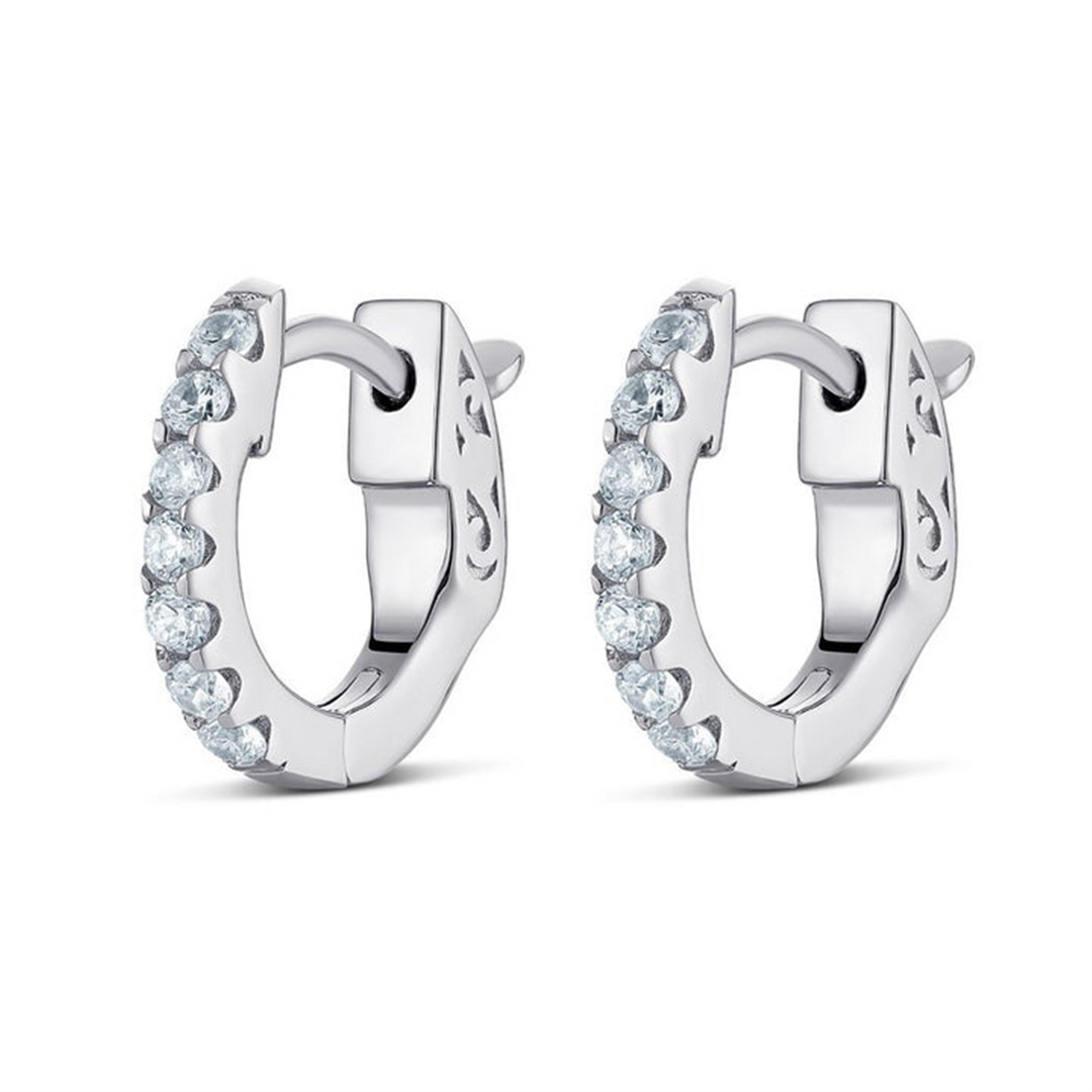 White Sterling Silver Cubic Zirconium Round Polished Huggie Earrings