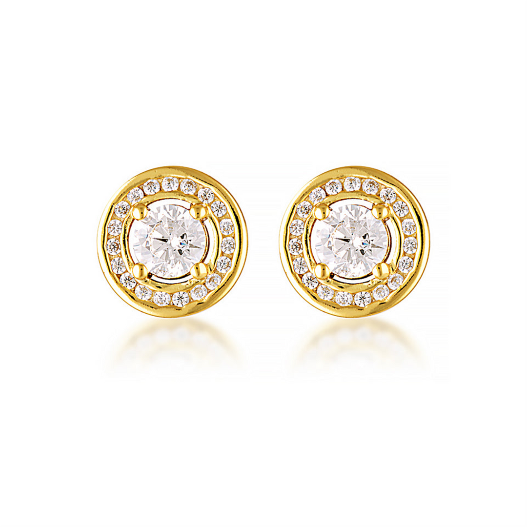 Yellow Sterling Silver Cubic Zirconium Halo Polished Stud Earrings
Ea