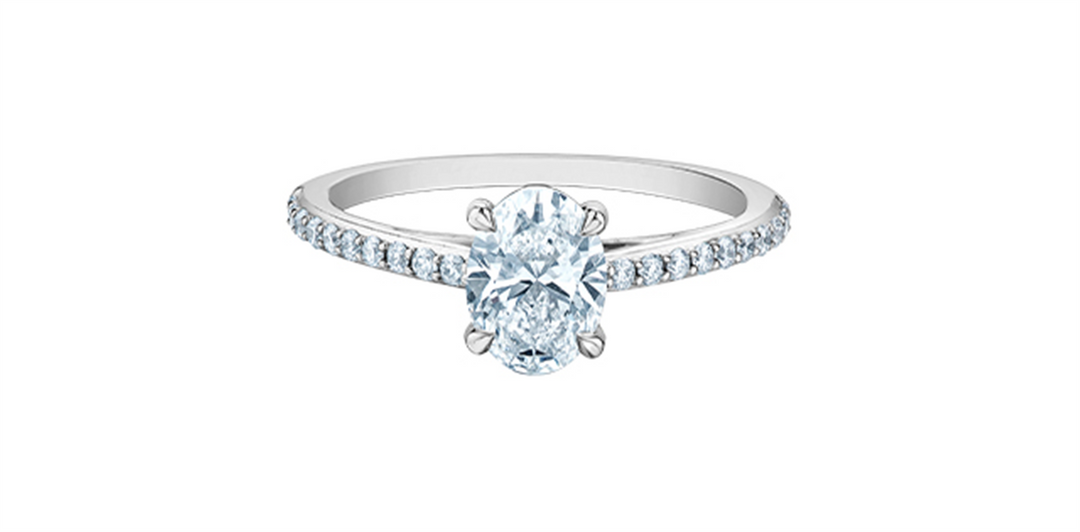 14K White Gold Side Stones Oval Lab Diamond Engagement Ring