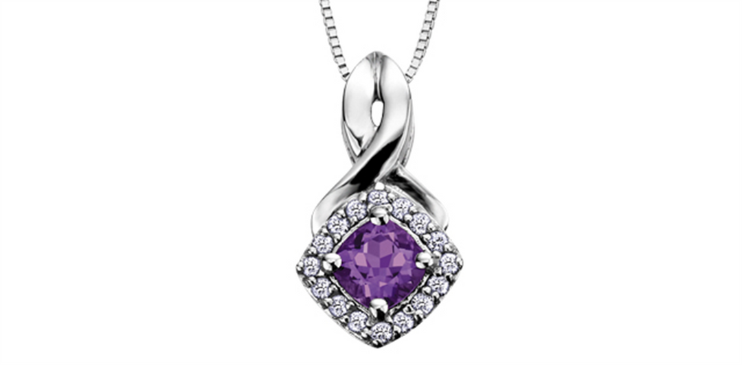 10K White Gold Halo Polished Amethyst Diamonds Pendant Necklace

PEN