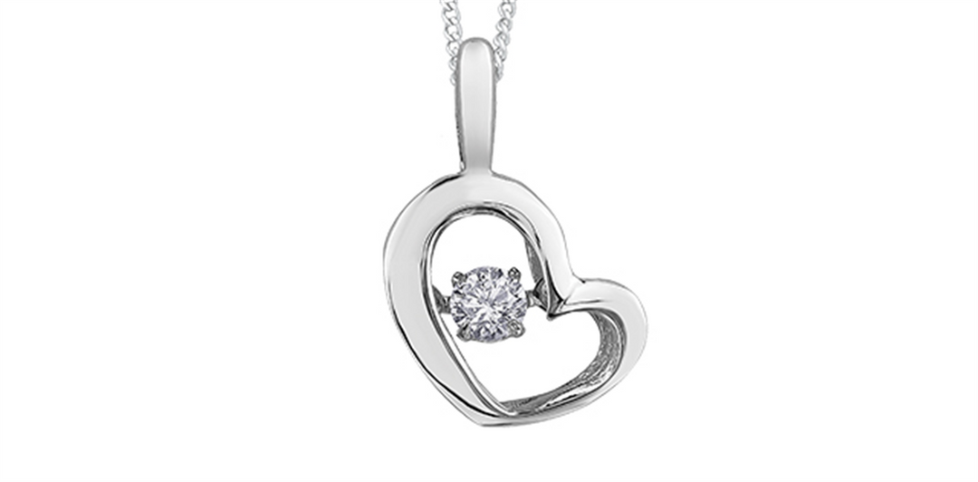 10K White Gold Diamond Heart Dancing Stone Pendant Necklace