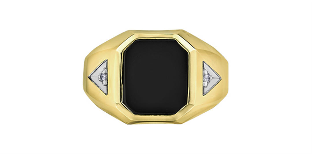 Men's 10K Yellow Gold Signet Onyx and Diamonds Ring