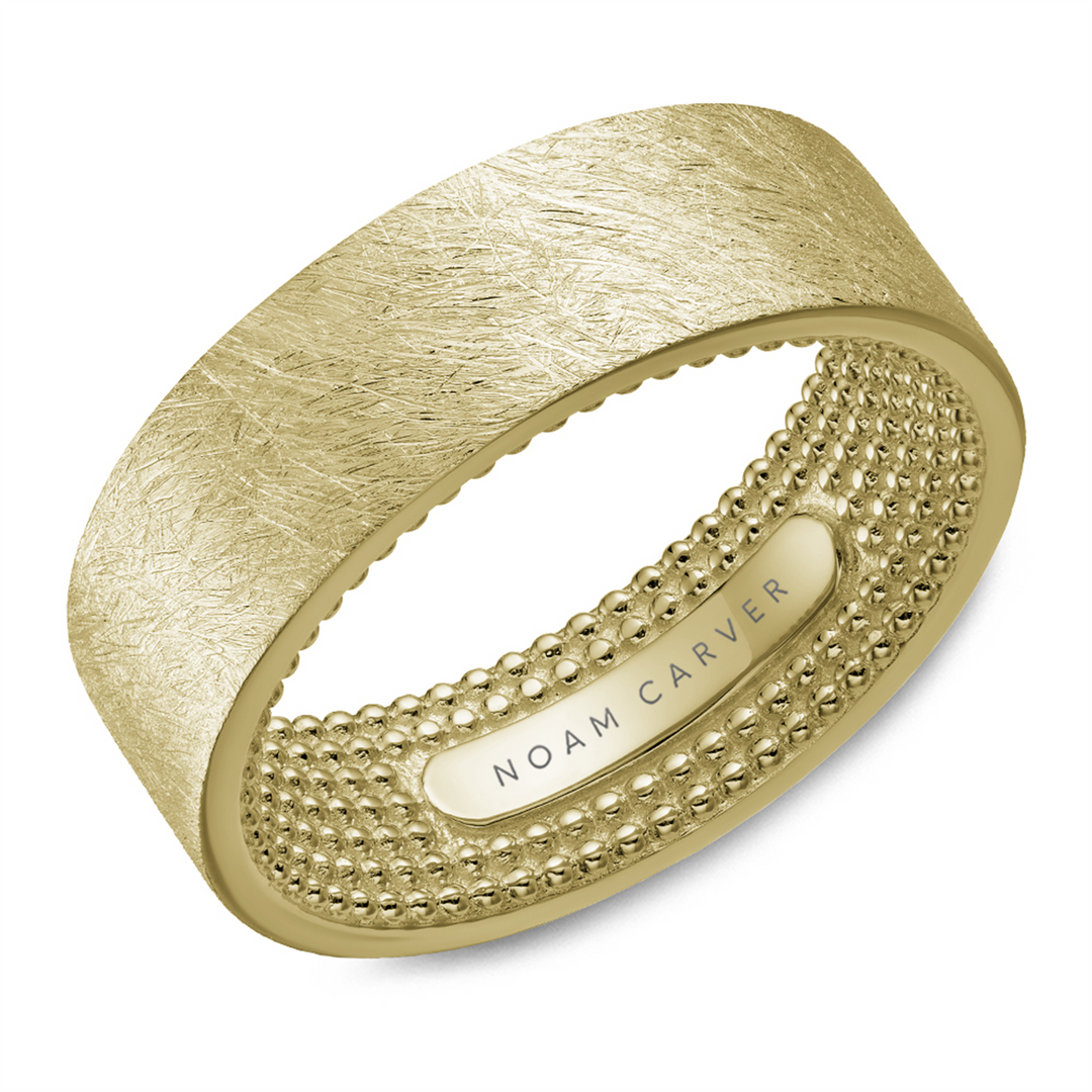 Men's Yellow Gold Flat Band with Diamond Brushed Finish