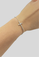 Load image into Gallery viewer, White Sterling Silver Cross Cable Link Bracelet 
Top Width: 1.5mm
Le
