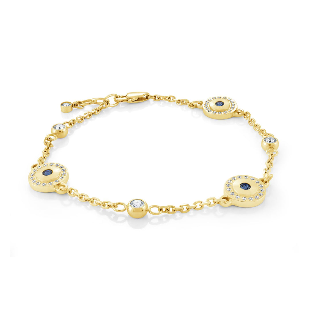 Gold Stainless Steel Evil Eye Cable Link Bracelet with Cubic Zirconium