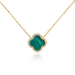 Load image into Gallery viewer, Yellow Sterling Silver Malachites Clover Polished Pendant Necklace