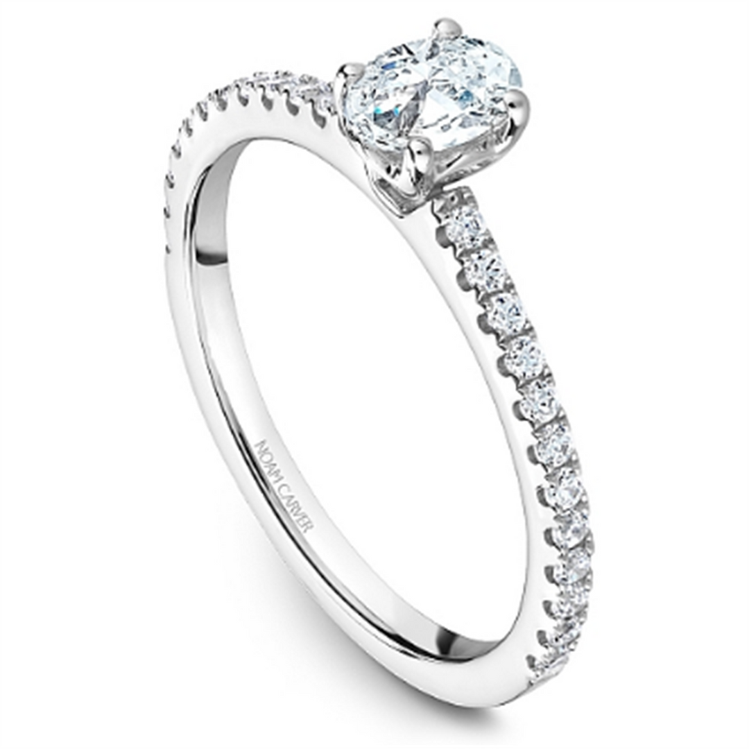 14K White Gold Side Stones Oval Diamond Engagement Ring