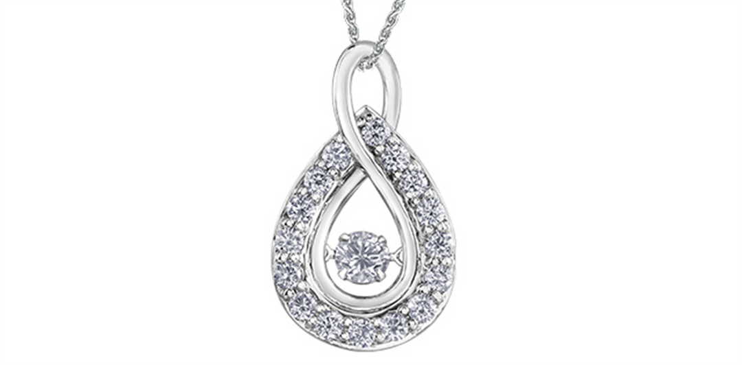 10K White Gold Diamond Infinity Dancing Stone Pendant Necklace