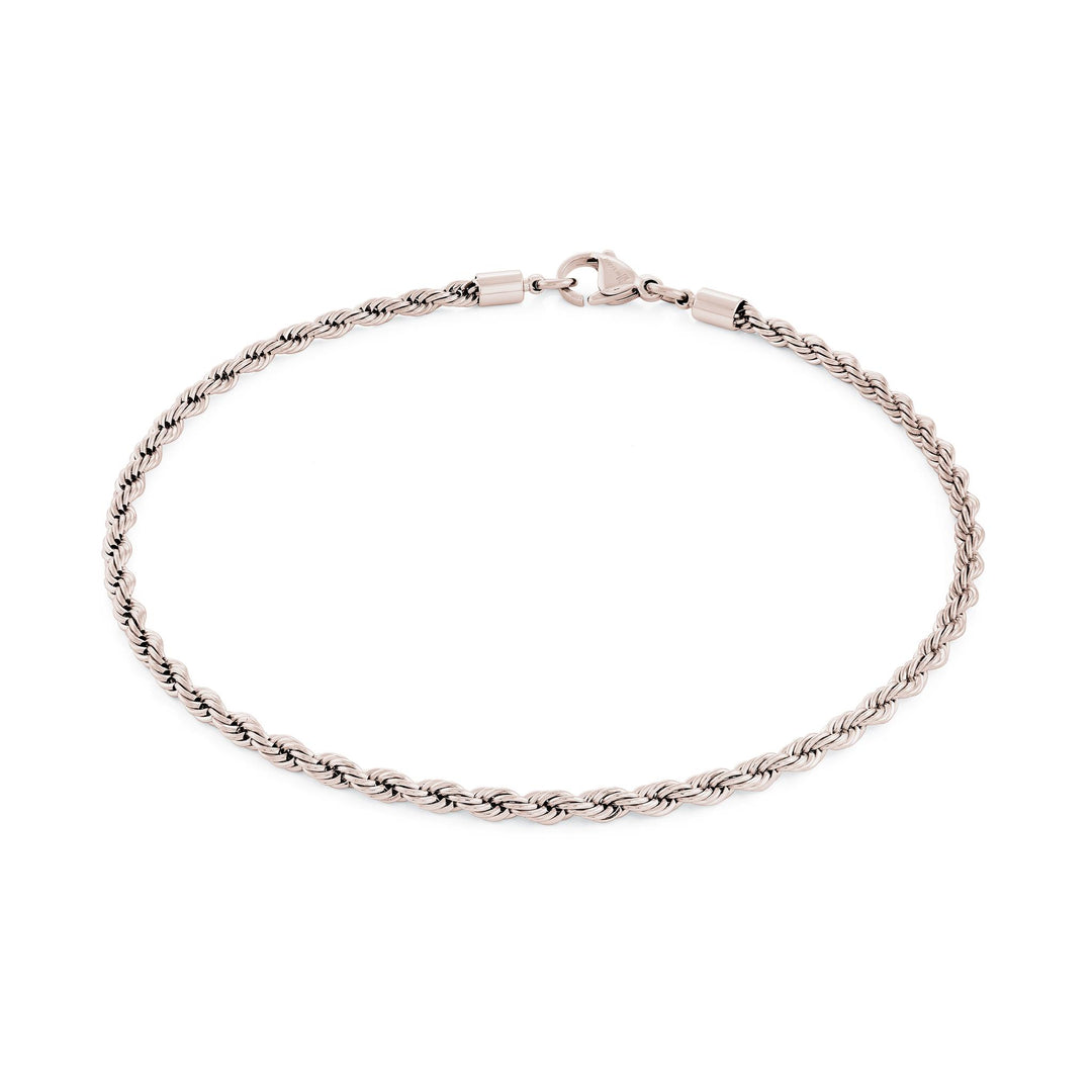 Rose Stainless Steel Rope Anklet 
Length: 9"
Width: 3mm
Finish: Pol