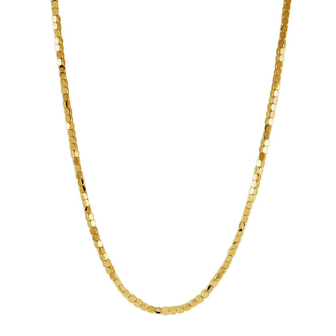 Gold Stainless Steel Cubic Bead Chain 
Length: 16" + 3"
Width: 3.3mm