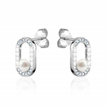 Load image into Gallery viewer, Sterling Silver White Oval Pearl Stud Earrings 
Primary Stone: Round
