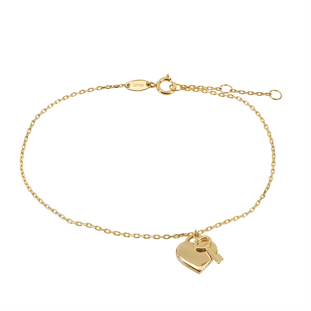 10K Yellow Gold Heart & Key Open Link Bracelet
Bracelet Width: 1mm
L