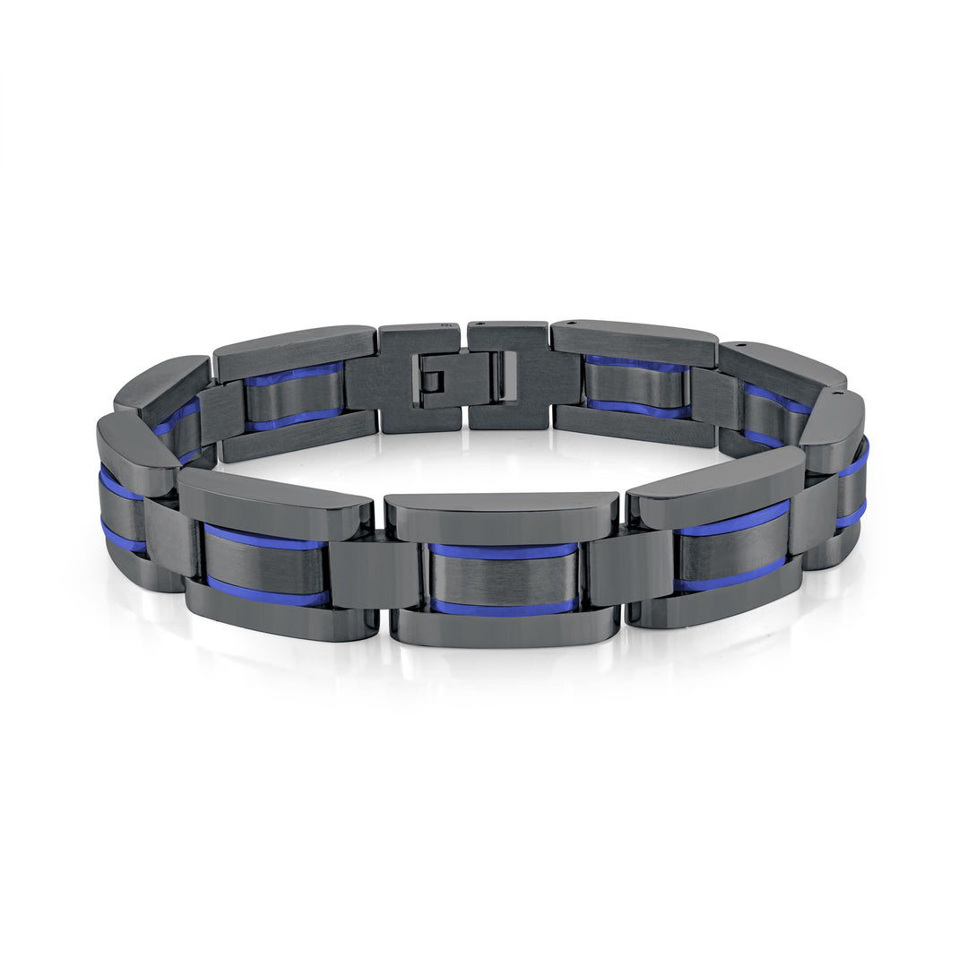 Black Stainless Steel Fancy Link Bracelet 
Length: 8" + 0.5"