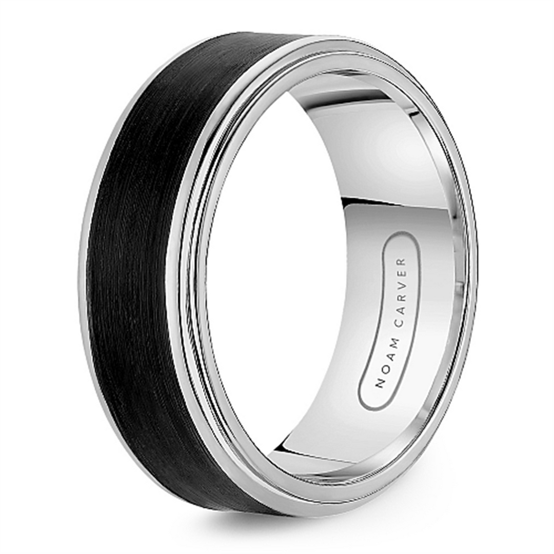 Men's White Gold Stepped Down Edges Band with Polished Finish and Enam