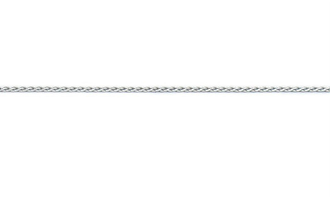 10K White Gold Solid Wheat Chain 
Length: 20"
Width: 1.4mm
Finish:
