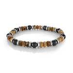 Load image into Gallery viewer, Tan Stainless Steel Black Agate and Stone Bead Bracelet 
Length: 8.25
