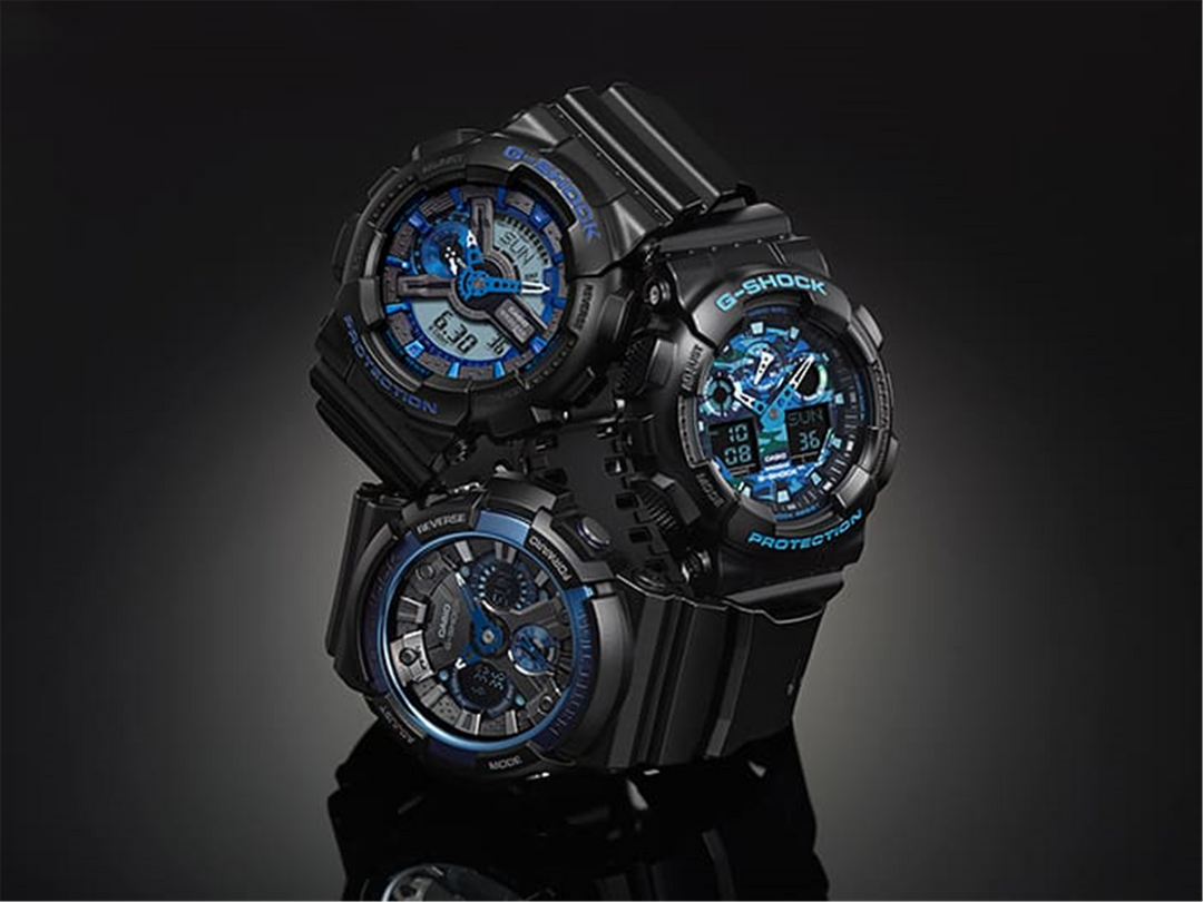 GSHOCK Men's Resin Analogue/Digital Sport Watch with Blue Camo Dial