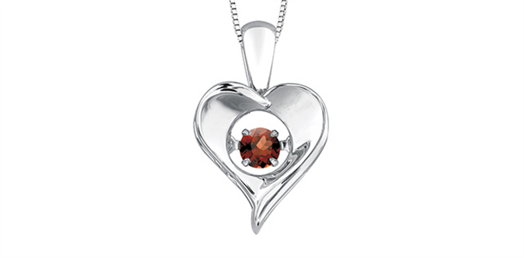 Sterling Silver Gold Heart Garnet Dancing Stone Pendant Necklace